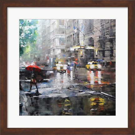 Framed Manhattan Red Umbrella Print