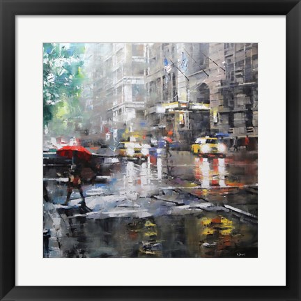 Framed Manhattan Red Umbrella Print