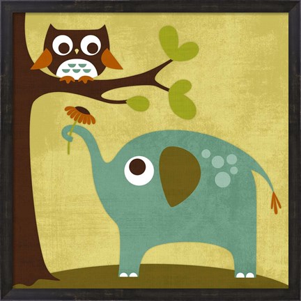 Framed Owl and Elephant Print
