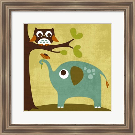 Framed Owl and Elephant Print