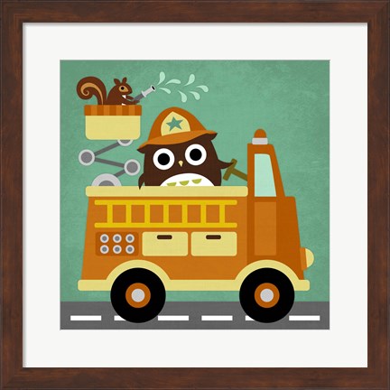 Framed Owl in Firetruck and Squirrel Print