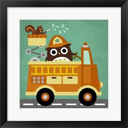 Framed Owl in Firetruck and Squirrel Print