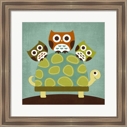 Framed Three Owls on Turtle Print