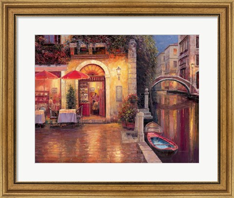 Framed Night Cafe after Rain Print