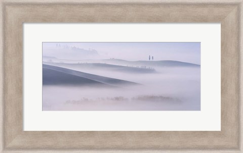 Framed Dawn Mist in Val d&#39;Orcia, Tuscany Print