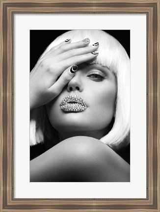 Framed Diamond Lips BW Print