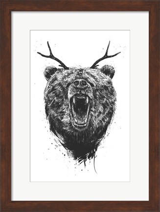 Framed Angry Bear With Antlers Print