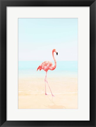 Framed Flamingo on the Beach II Print