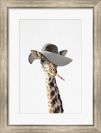 Framed Giraffe Dressed in a Hat Print