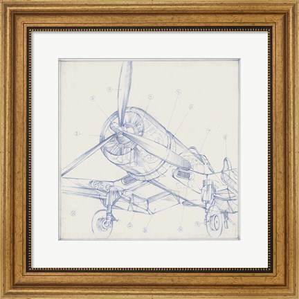 Framed Airplane Mechanical Sketch II Print