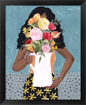 Framed Flower Vase Girl I Print