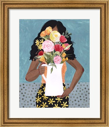 Framed Flower Vase Girl I Print