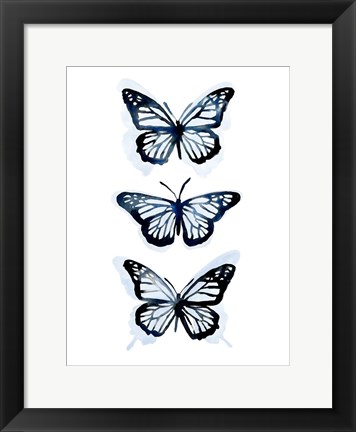 Framed Blue Butterfly Trio I Print