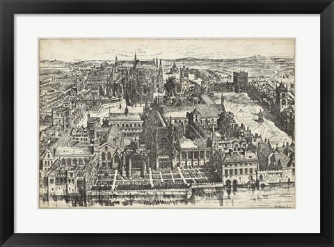 Framed Bird&#39;s Eye View of London - Westminster Print