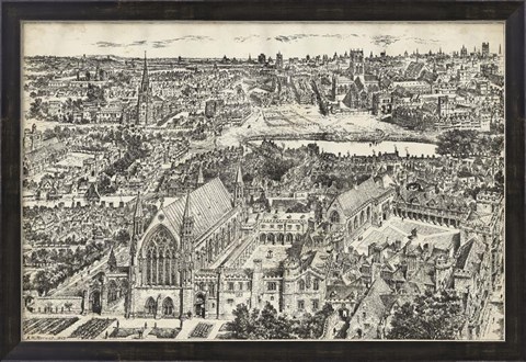 Framed Bird&#39;s Eye View of London - Ely Place Print
