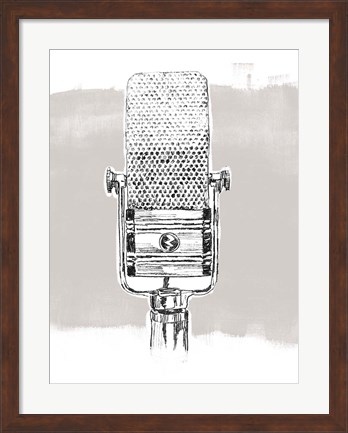 Framed Monochrome Microphone I Print