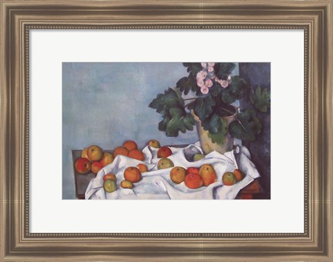 Framed Still Life with Apples and a Pot of Primroses Print