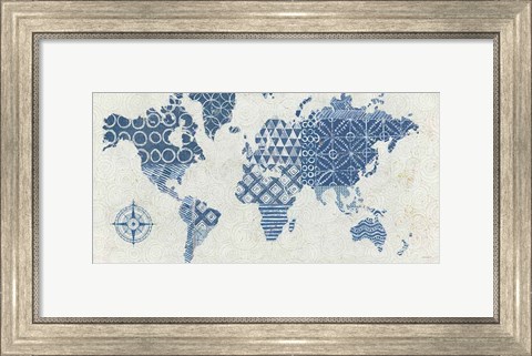 Framed Indigo Gild Map Maki - No Border Print