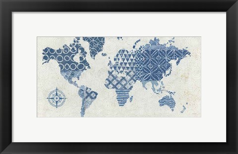 Framed Indigo Gild Map Maki - No Border Print