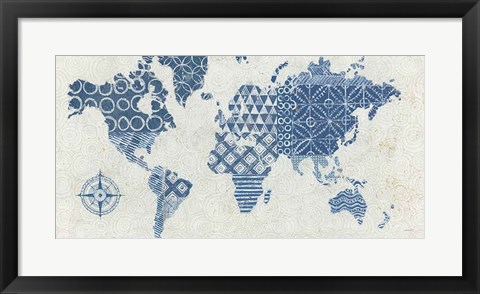 Framed Indigo Gild Map Maki - No Border Print