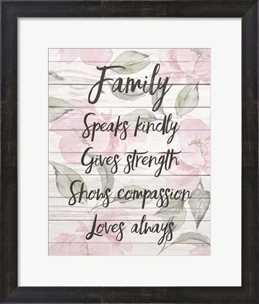 Framed Family Speaks Kindly - Floral Print