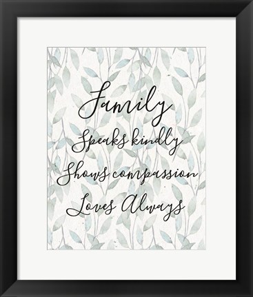 Framed Family Speaks Kindly - Leaves Print