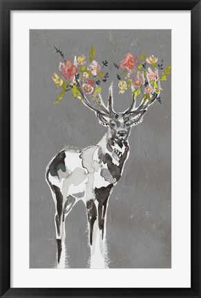 Framed Deer &amp; Flowers I Print