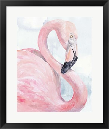 Framed Pink Flamingo Portrait I Print