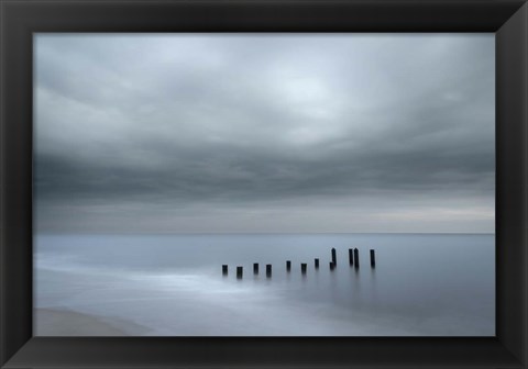 Framed Beach Pilings On Stormy Sunrise, Cape May National Seashore, NJ Print