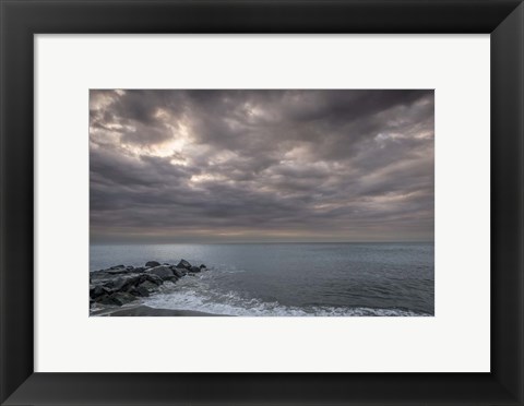 Framed Sunrise On Stormy Beach Landscape, Cape May National Seashore, NJ Print