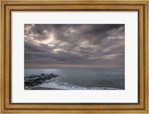 Framed Sunrise On Stormy Beach Landscape, Cape May National Seashore, NJ Print