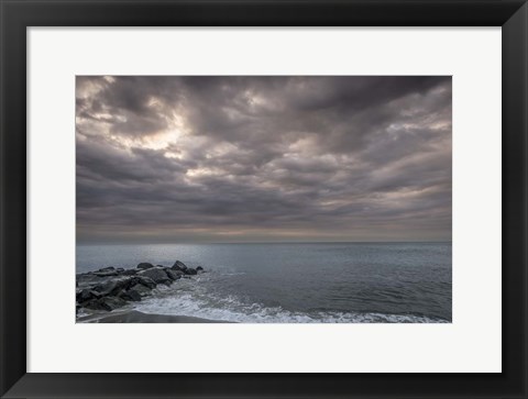 Framed Sunrise On Stormy Beach Landscape, Cape May National Seashore, NJ Print