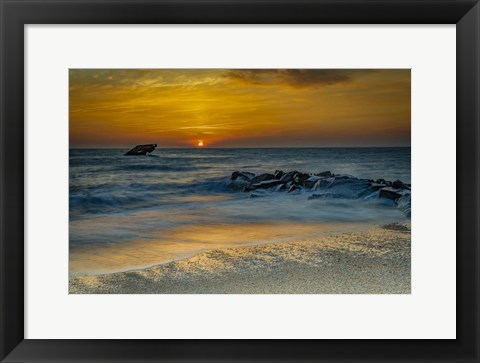 Framed Sunrise On Ocean Shore 1, Cape May National Seashore, NJ Print