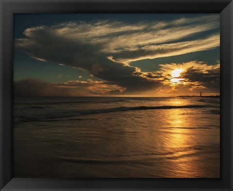 Framed Sunrise On Ocean Shore 4, Cape May National Seashore, NJ Print