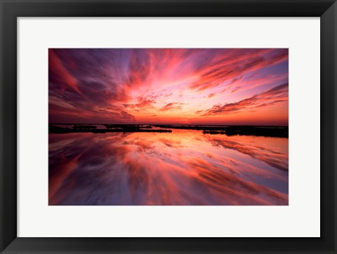 Framed Sunset Reflection on Beach 3, Cape May, NJ Print