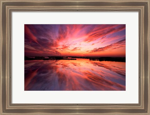 Framed Sunset Reflection on Beach 3, Cape May, NJ Print