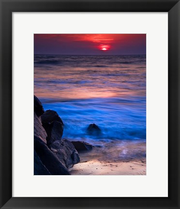 Framed Sunset Reflection on Beach 4, Cape May, NJ Print