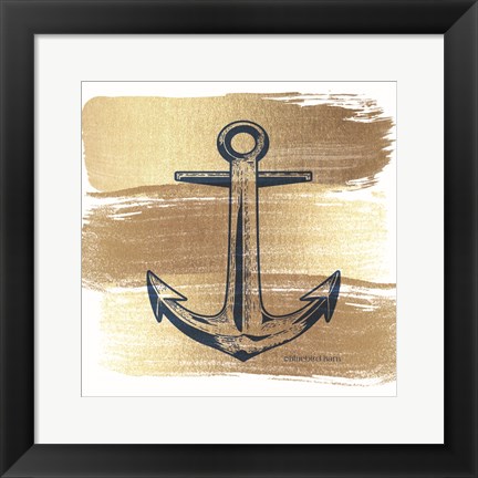 Framed Brushed Gold Anchor Print