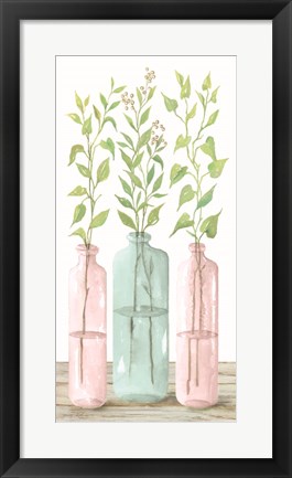 Framed Pastel Leaves in Jars Print