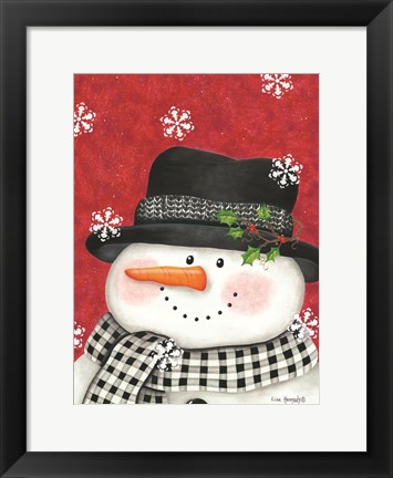 Framed Holly &amp; Black Plaid Snowman Print