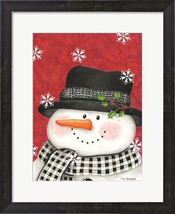 Framed Holly &amp; Black Plaid Snowman Print