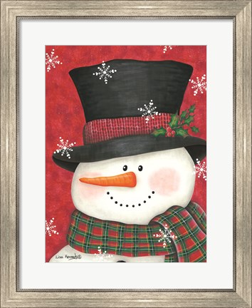 Framed Holly &amp; Red Plaid Snowman Print