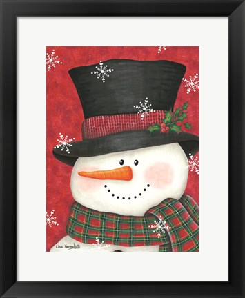 Framed Holly &amp; Red Plaid Snowman Print