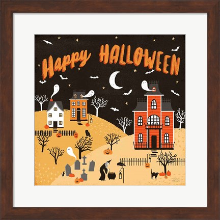 Framed Spooky Village IV Happy Halloween Print