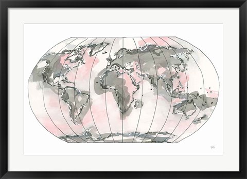 Framed World Map Blush v2 Print