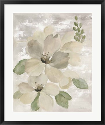 Framed White on White Floral II Sage Print