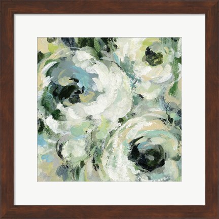 Framed Sage and Neutral Peonies II Print