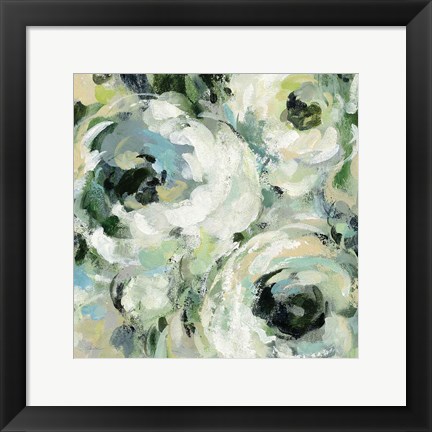 Framed Sage and Neutral Peonies II Print