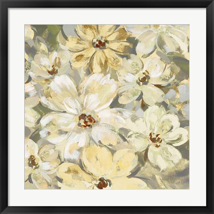 Framed Scattered Spring Petals Neutral Gray Crop Print