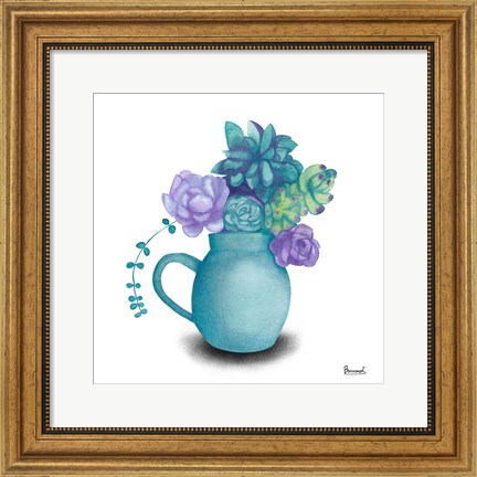 Framed Turquoise Succulents V Print